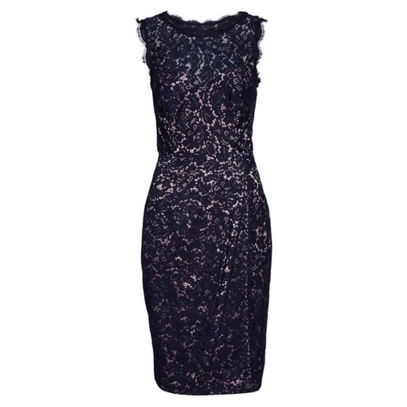 Eliza J Dresses & Skirts - Eliza J Embroidered Lace Sheath Cocktail Evening Navy Blue Dress 2 NEW